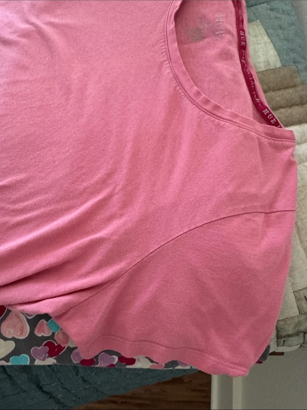 HUE Pink Scoop-Neck Top with Multicolor Heart-Print Pajama Pants - Picture 3 of 6